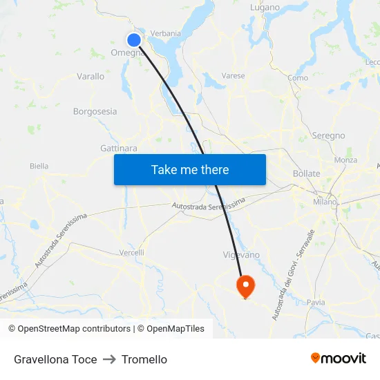 Gravellona Toce to Tromello map