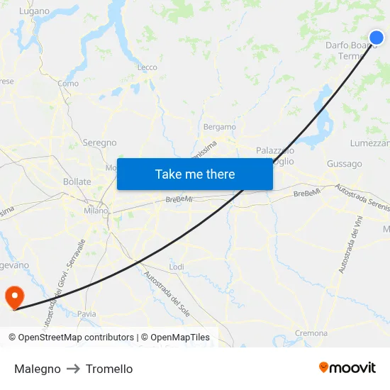 Malegno to Tromello map