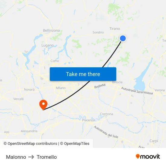 Malonno to Tromello map