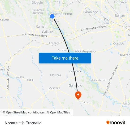 Nosate to Tromello map
