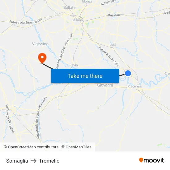 Somaglia to Tromello map