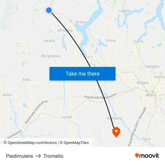Piedimulera to Tromello map