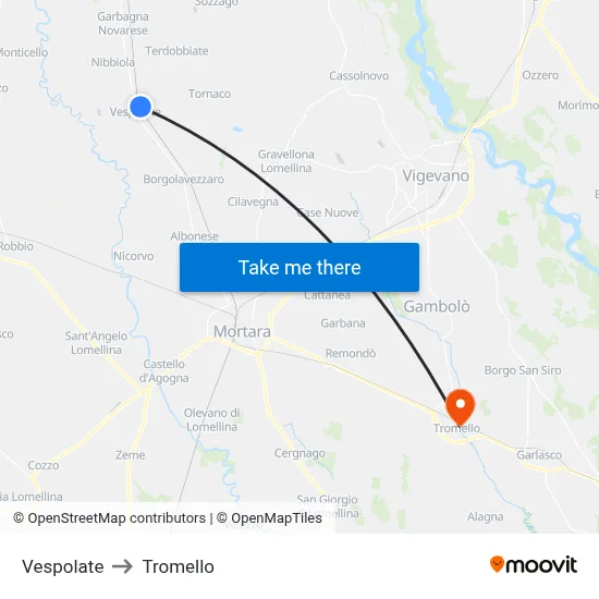 Vespolate to Tromello map
