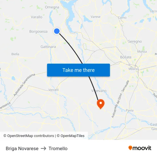Briga Novarese to Tromello map