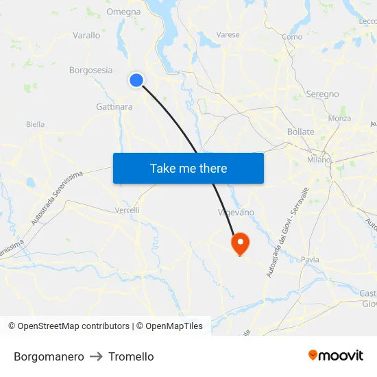 Borgomanero to Tromello map