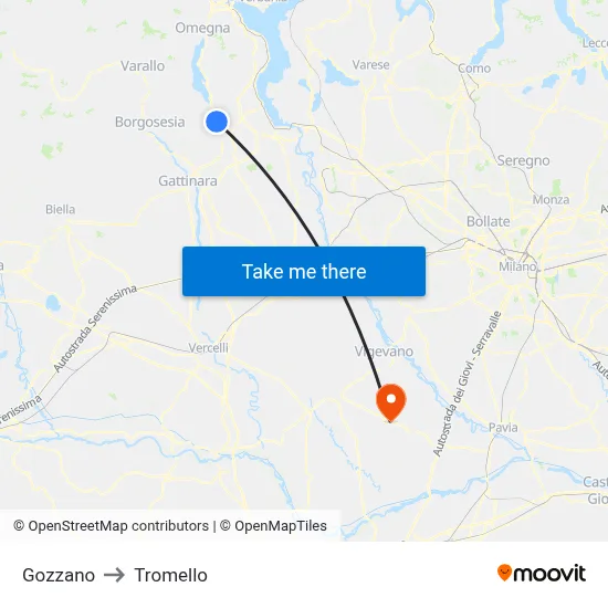 Gozzano to Tromello map
