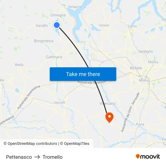 Pettenasco to Tromello map