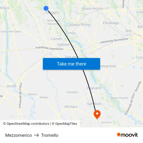 Mezzomerico to Tromello map