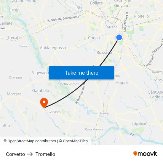 Corvetto to Tromello map
