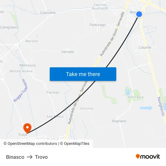 Binasco to Trovo map