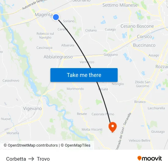 Corbetta to Trovo map