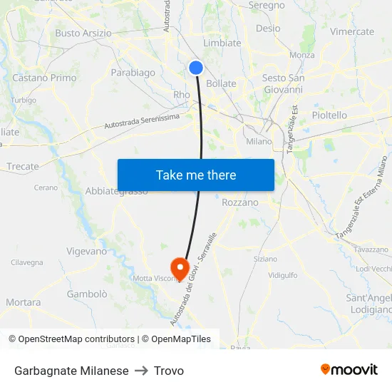 Garbagnate Milanese to Trovo map