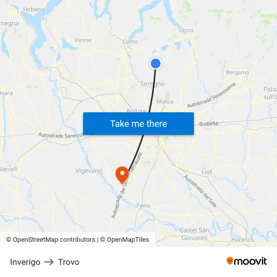 Inverigo to Trovo map