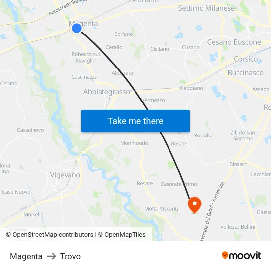 Magenta to Trovo map