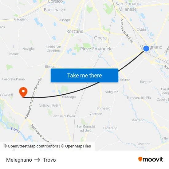 Melegnano to Trovo map