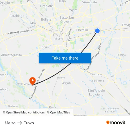 Melzo to Trovo map