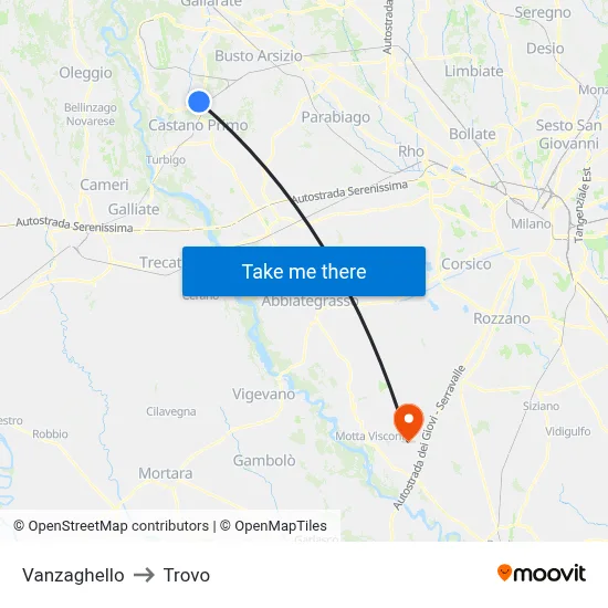 Vanzaghello to Trovo map