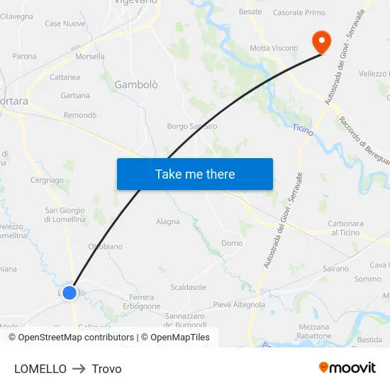 Lomello to Trovo map