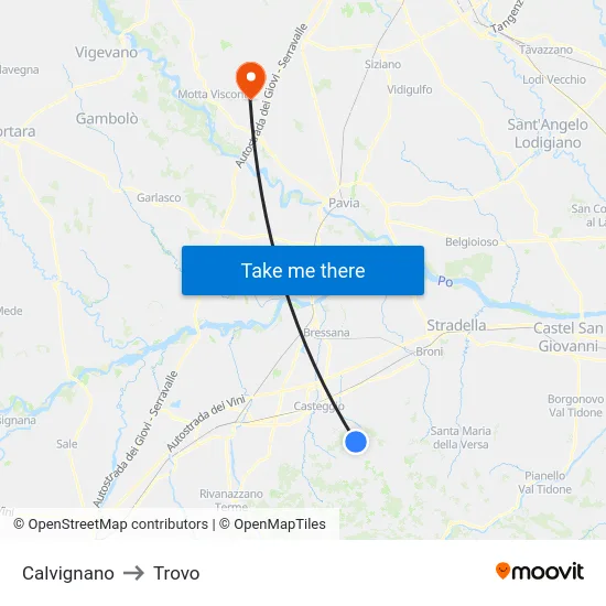 Calvignano to Trovo map