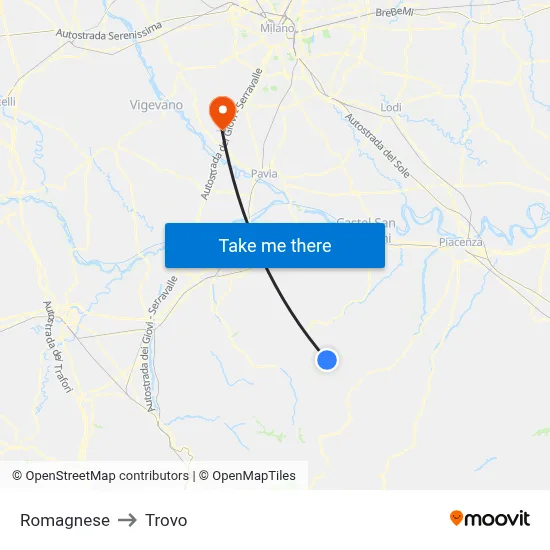 Romagnese to Trovo map
