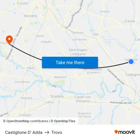 Castiglione D' Adda to Trovo map
