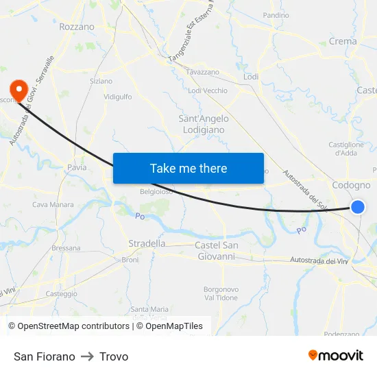 San Fiorano to Trovo map