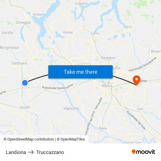 Landiona to Truccazzano map