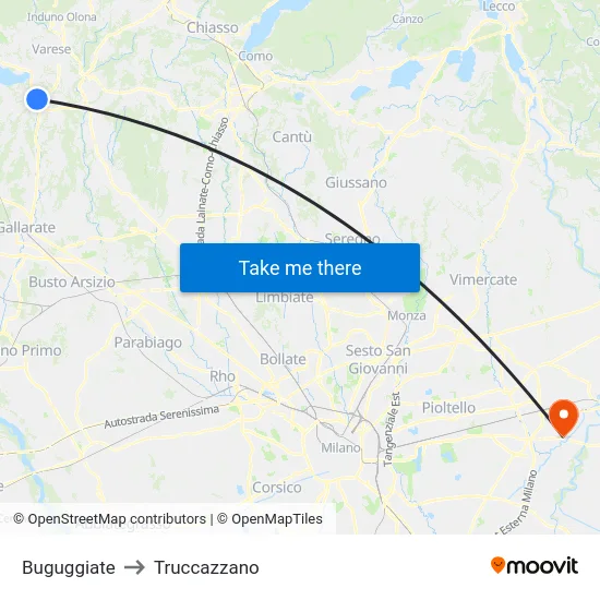 Buguggiate to Truccazzano map