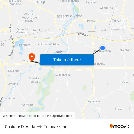 Casirate d'Adda to Truccazzano map