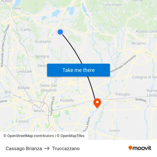 Cassago Brianza to Truccazzano map