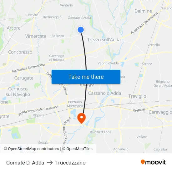 Cornate D' Adda to Truccazzano map