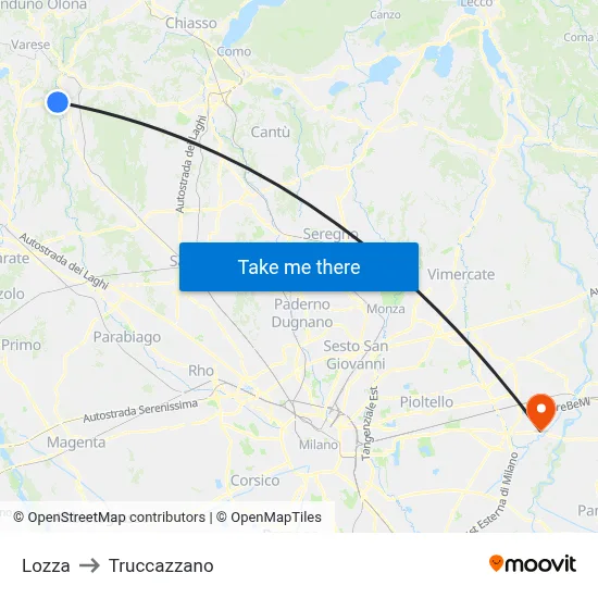 Lozza to Truccazzano map