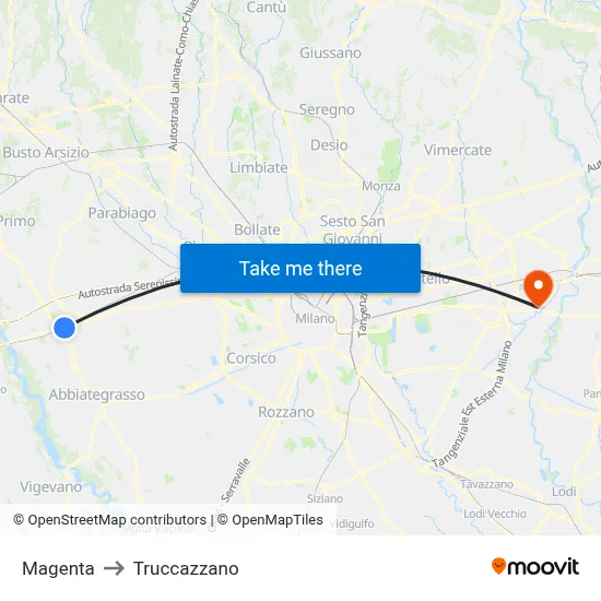 Magenta to Truccazzano map