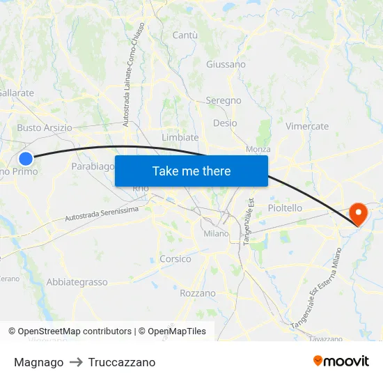 Magnago to Truccazzano map