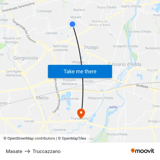 Masate to Truccazzano map