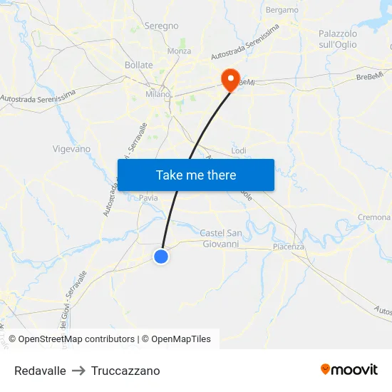 Redavalle to Truccazzano map