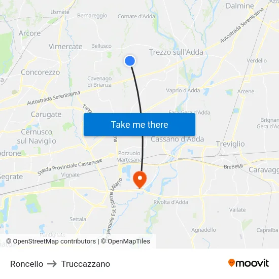 Roncello to Truccazzano map