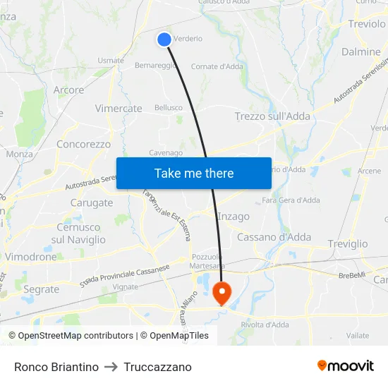 Ronco Briantino to Truccazzano map