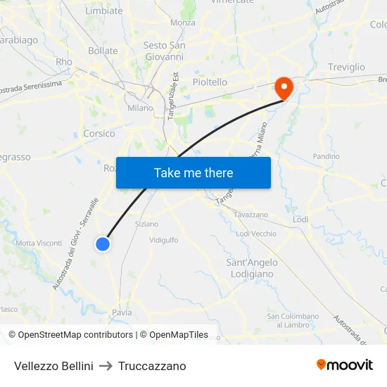 Vellezzo Bellini to Truccazzano map