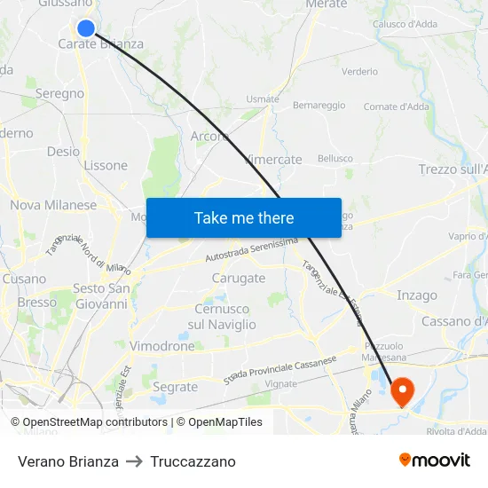 Verano Brianza to Truccazzano map