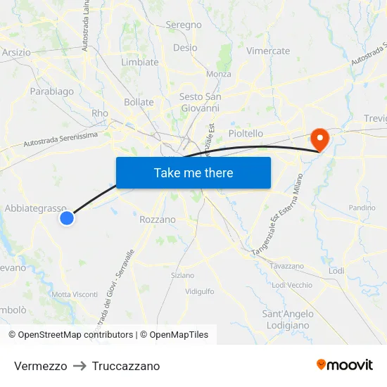 Vermezzo to Truccazzano map