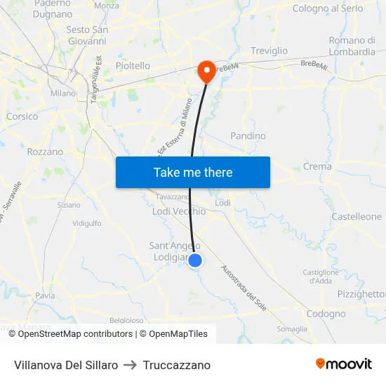 Villanova Del Sillaro to Truccazzano map