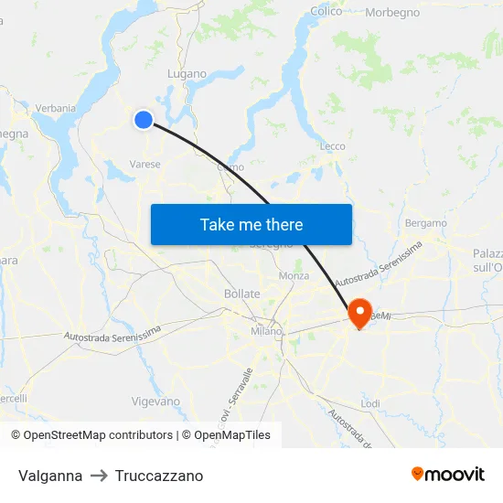 Valganna to Truccazzano map