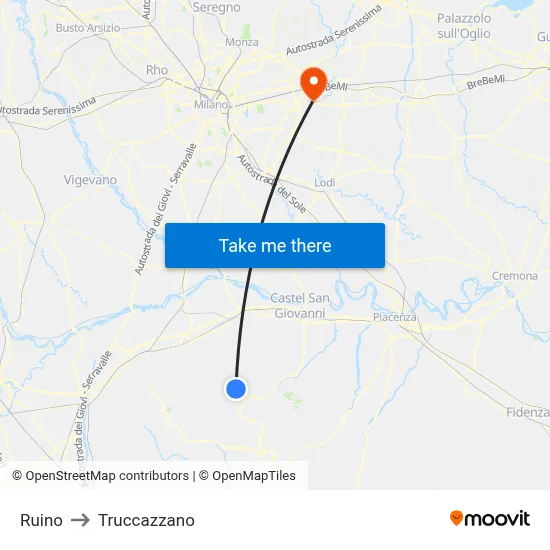 Ruino to Truccazzano map