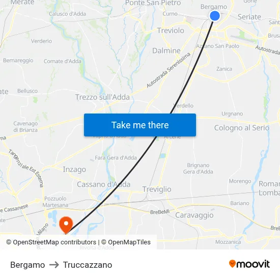 Bergamo to Truccazzano map