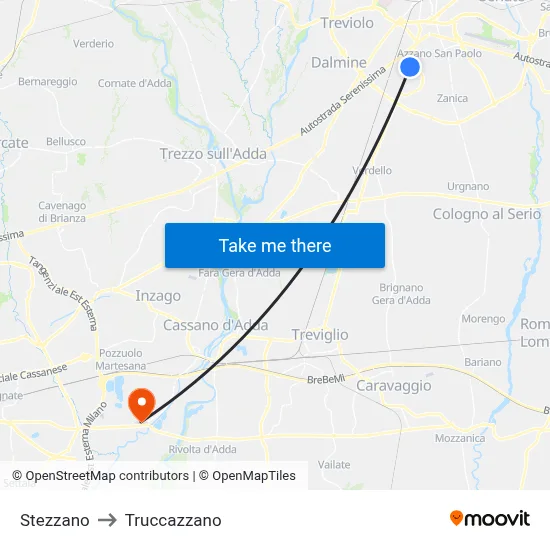 Stezzano to Truccazzano map