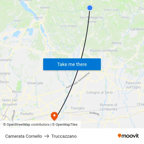 Camerata Cornello to Truccazzano map
