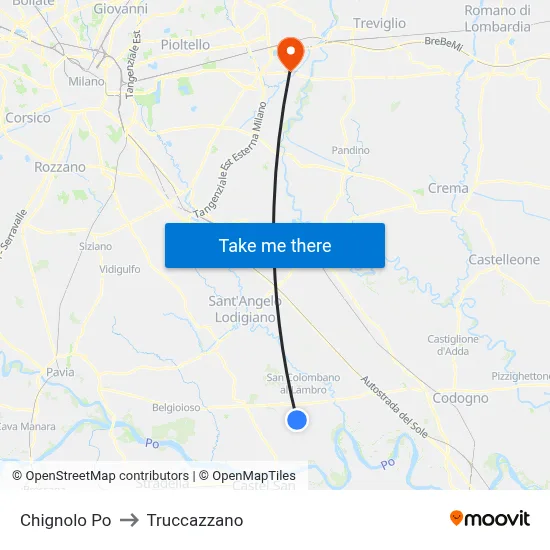 Chignolo Po to Truccazzano map