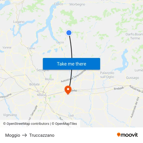Moggio to Truccazzano map