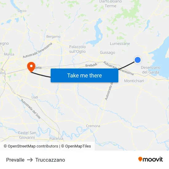 Prevalle to Truccazzano map